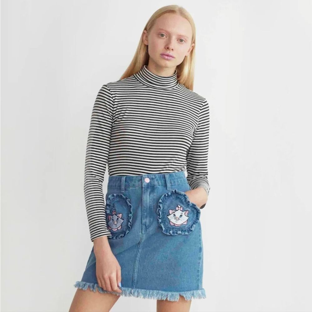 LAZY OAF x Disney Marie cat Aristocats denim raw hem mini skirt S
